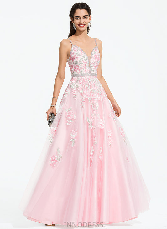 Jane Prom Dresses Ball-Gown/Princess Beading With Sequins Tulle Floor-Length V-neck