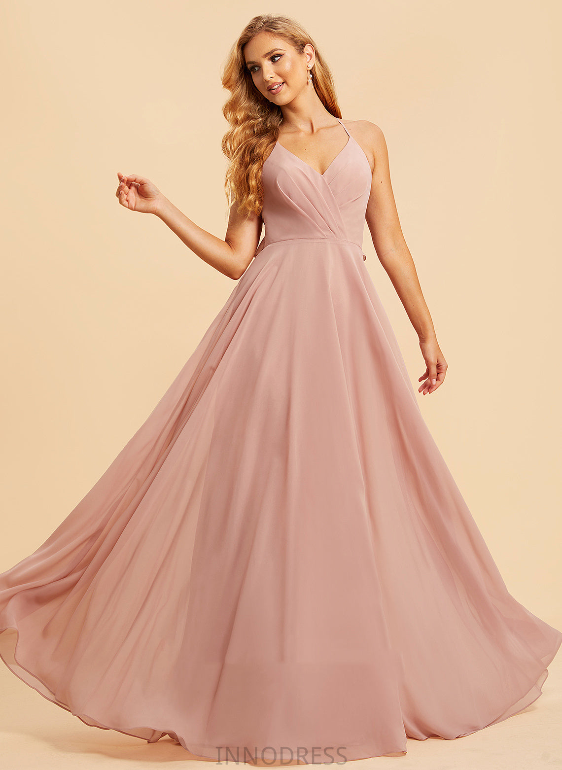 A-Line Ruffle Length V-neck Silhouette Fabric Embellishment Neckline Floor-Length Eileen V-Neck A-Line/Princess Bridesmaid Dresses