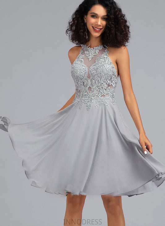 Chiffon Josephine Prom Dresses Knee-Length Scoop Neck A-Line Sequins With