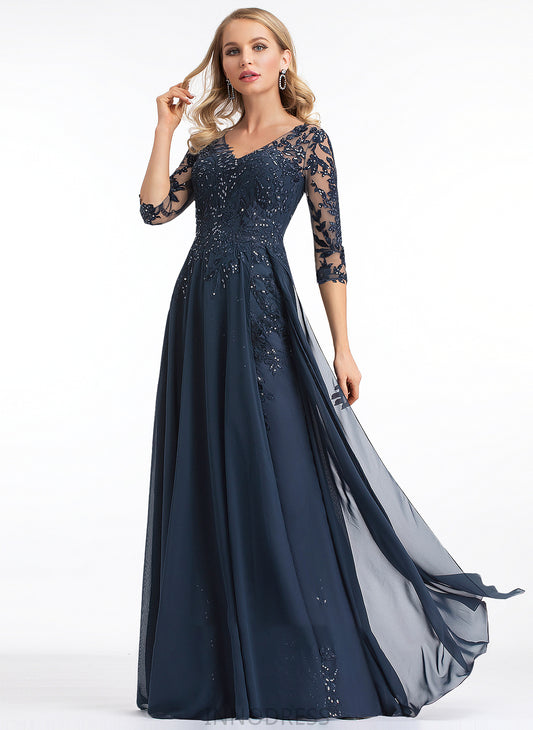 A-Line With Floor-Length Prom Dresses Chiffon V-neck Sequins Kenzie