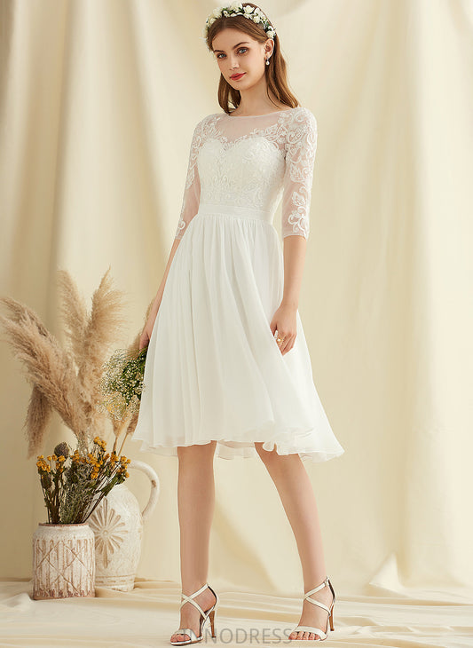 Sequins Scoop Knee-Length Wedding Dresses Chiffon Amiya With Dress Wedding Lace A-Line