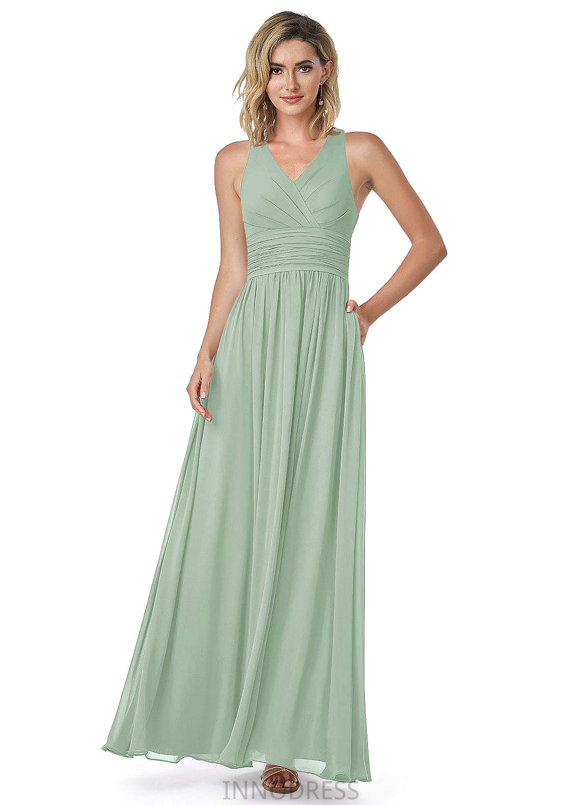 Lillie Spandex Sheath/Column Natural Waist Floor Length Sleeveless V-Neck Bridesmaid Dresses