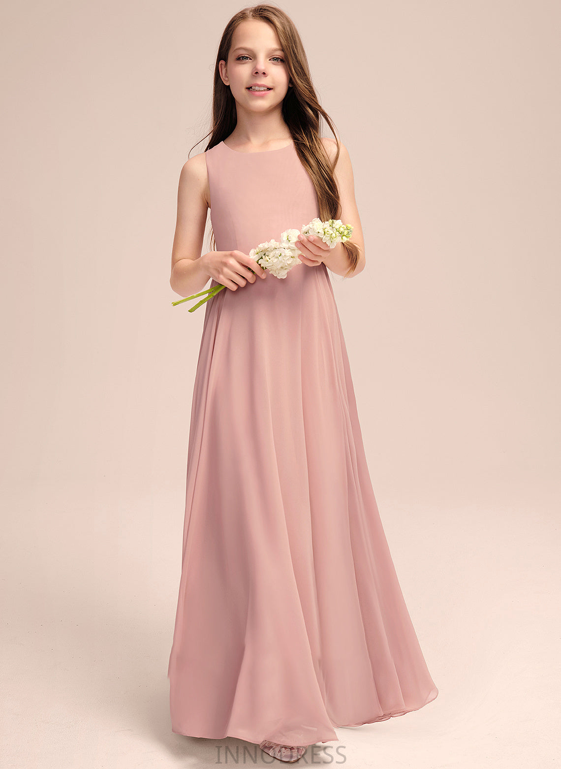 Junior Bridesmaid Dresses With Scoop Bow(s) Chiffon Kaylen Floor-Length A-Line Neck