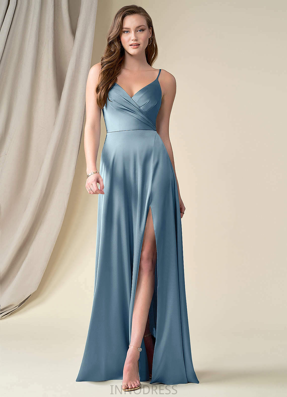 Janet A-Line/Princess Natural Waist Spaghetti Staps Floor Length Sleeveless Bridesmaid Dresses