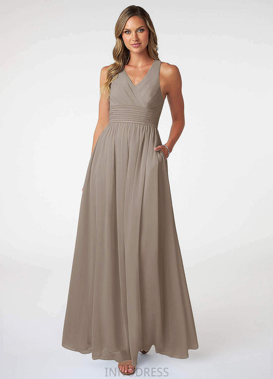 Camilla Sleeveless Natural Waist Trumpet/Mermaid Floor Length V-Neck Bridesmaid Dresses