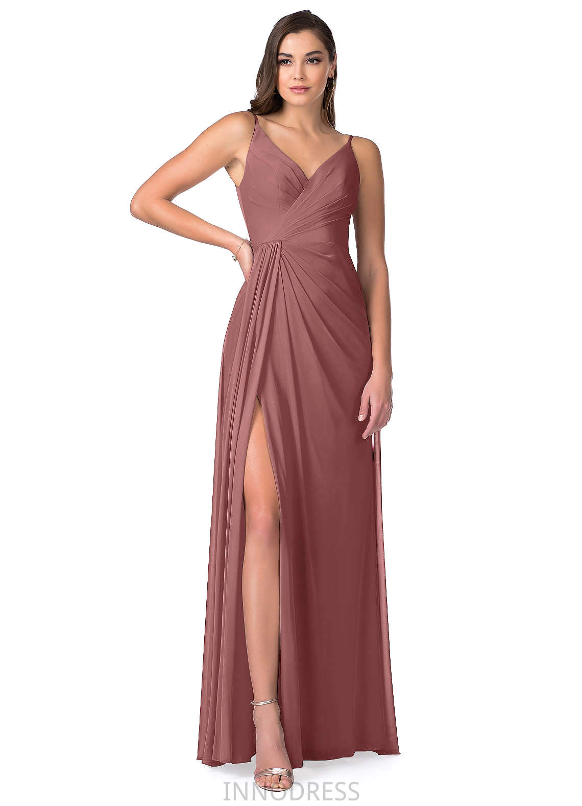 Jamie Natural Waist Short Sleeves A-Line/Princess V-Neck Floor Length Bridesmaid Dresses