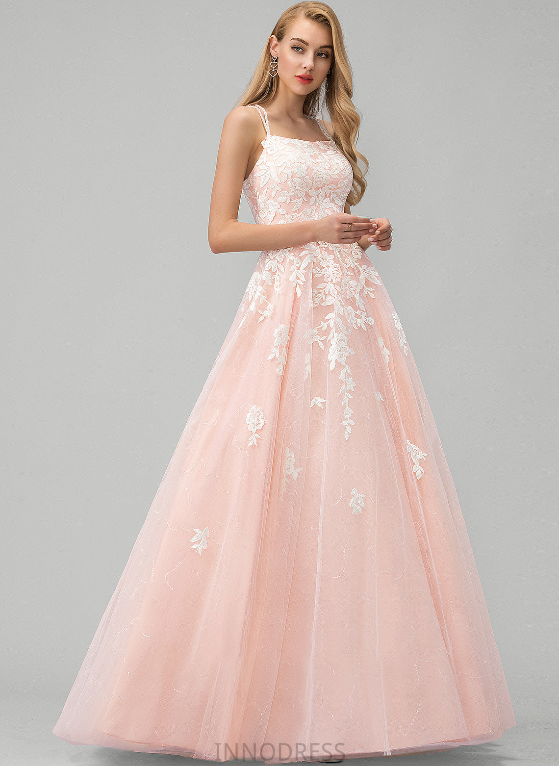 Ball-Gown/Princess Sequins Prom Dresses Lace With Tulle Floor-Length Square Neckline Salma