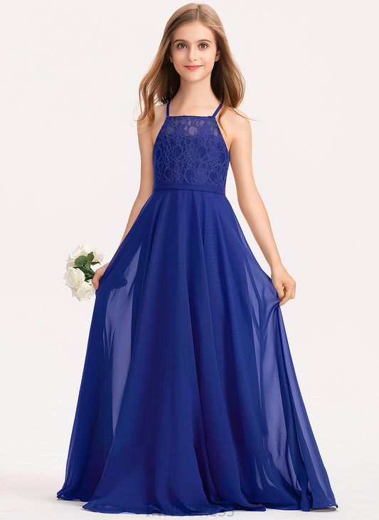 Katelyn Floor-Length Square Neckline Lace Junior Bridesmaid Dresses Chiffon A-Line