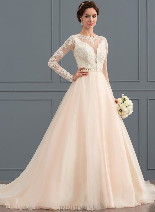 Ball-Gown/Princess Train Chapel Wedding With Dress Wedding Dresses Beading Tulle Scoop Elsa Neck