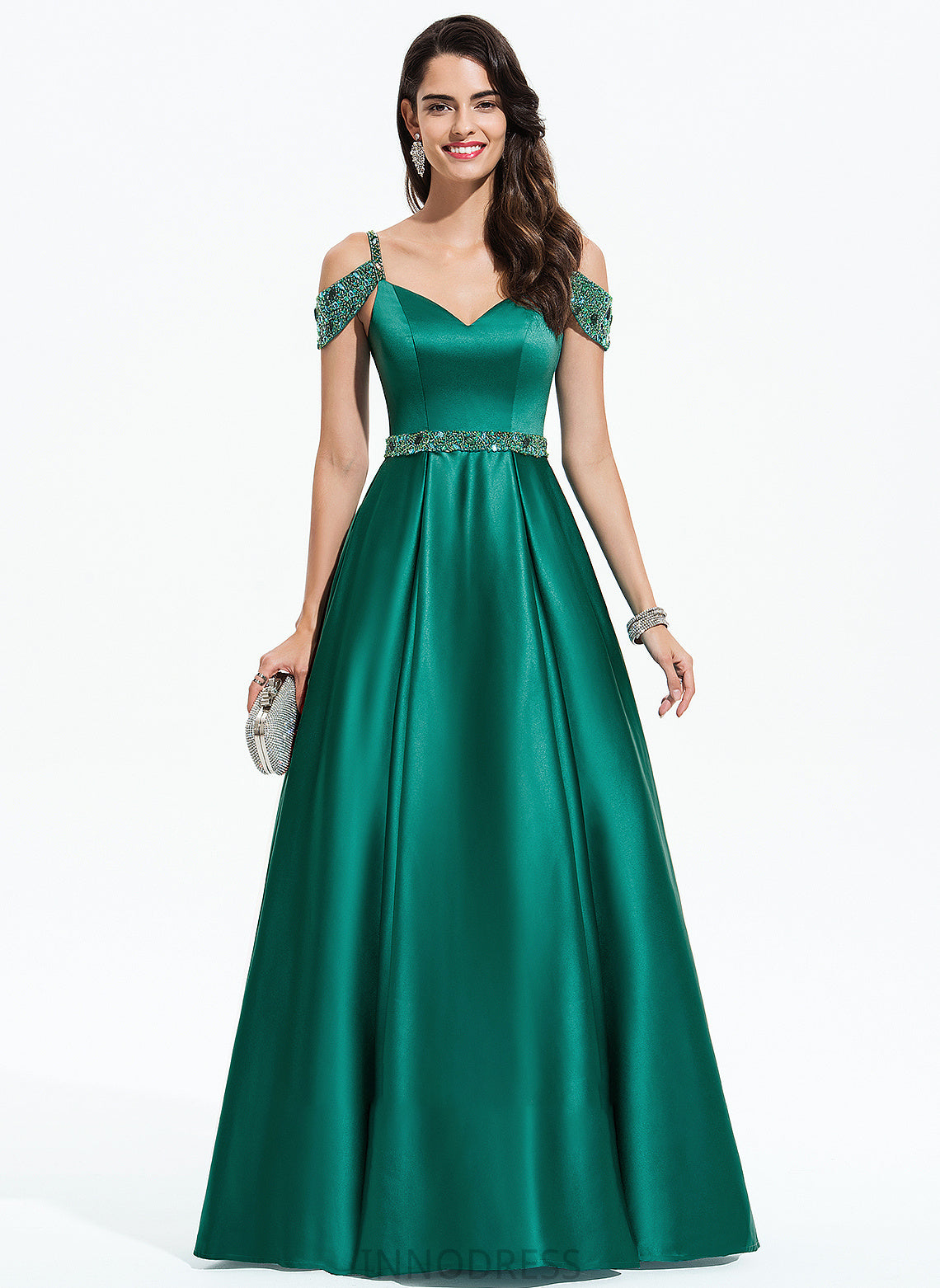 Beading Haven V-neck With Ball-Gown/Princess Prom Dresses Floor-Length Satin Sequins