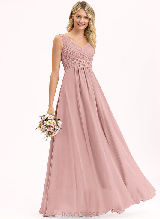 A-Line Fabric Pleated Neckline V-neck Floor-Length Length Silhouette Embellishment Aracely Floor Length A-Line/Princess Bridesmaid Dresses