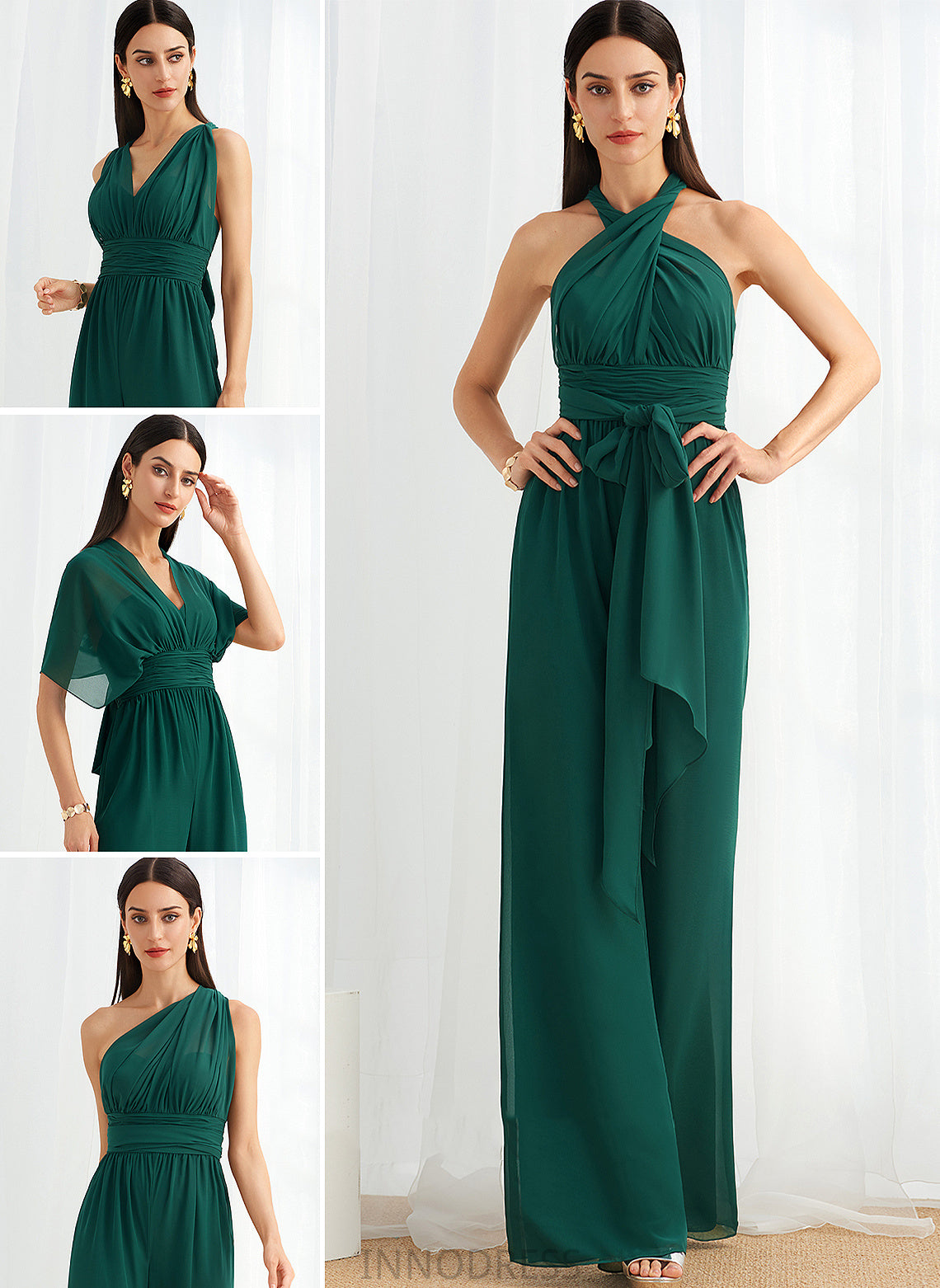 Straps V-neck HighNeck Fabric Floor-Length Neckline Ruffle Embellishment Halter Length One-Shoulder Greta Bridesmaid Dresses