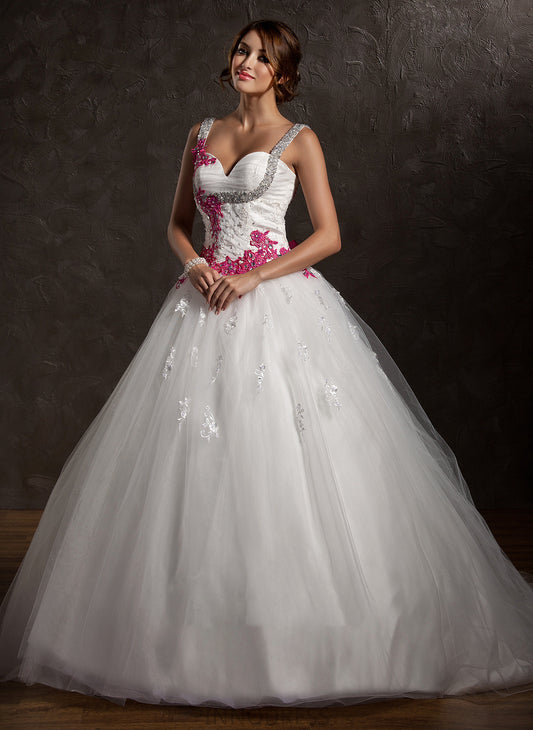 Tulle Lace Bow(s) Wedding Kristen Appliques With Train Ball-Gown/Princess Wedding Dresses Ruffle Chapel Dress Sweetheart