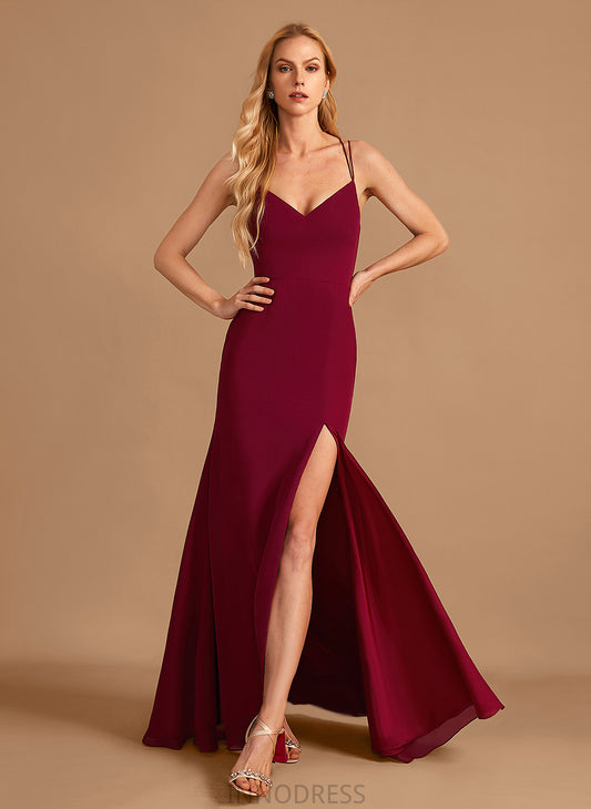 Length SplitFront V-neck Silhouette Embellishment Fabric Trumpet/Mermaid Floor-Length Neckline Simone Scoop Sleeveless Bridesmaid Dresses