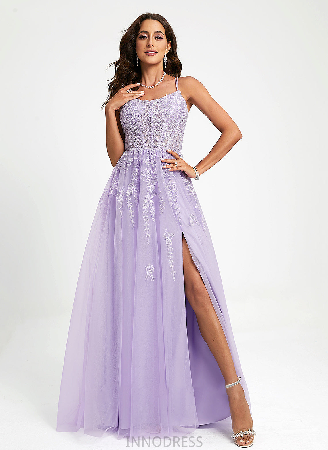 Sweep Scoop Cierra With Neck Train Lace Ball-Gown/Princess Sequins Tulle Prom Dresses