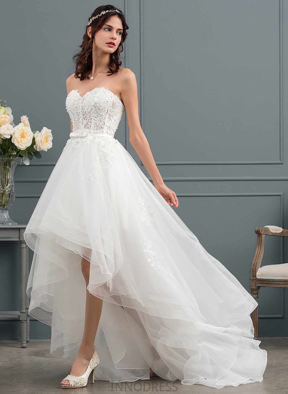 Asymmetrical Sweetheart Wedding Dresses Beading With Wedding Marina Dress Sequins Bow(s) A-Line Tulle