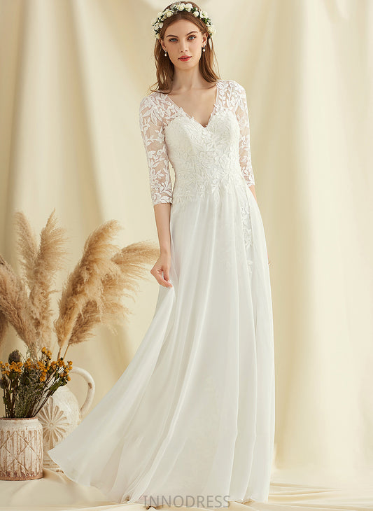 V-neck Marlene Wedding Lace A-Line Dress Floor-Length Wedding Dresses Chiffon