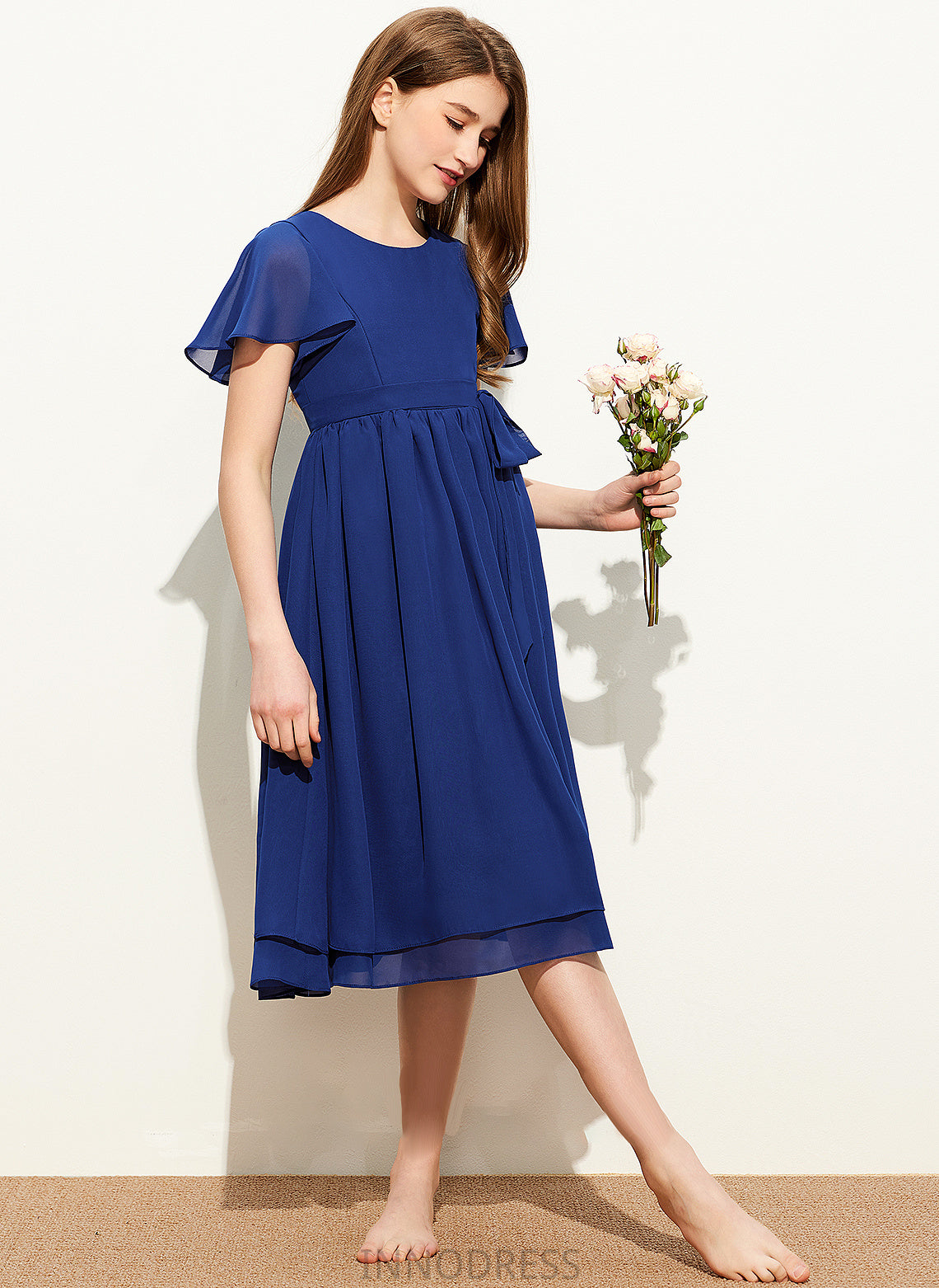 Bow(s) Neck Brittany With Scoop Chiffon Junior Bridesmaid Dresses Knee-Length A-Line