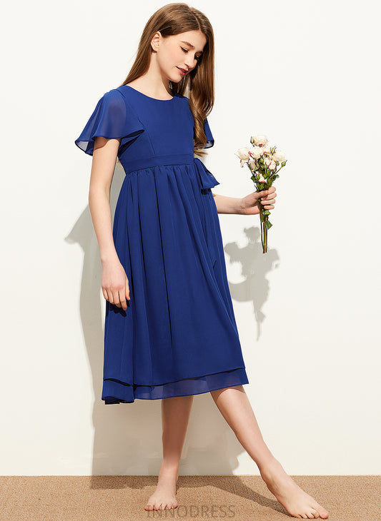 Bow(s) Neck Brittany With Scoop Chiffon Junior Bridesmaid Dresses Knee-Length A-Line