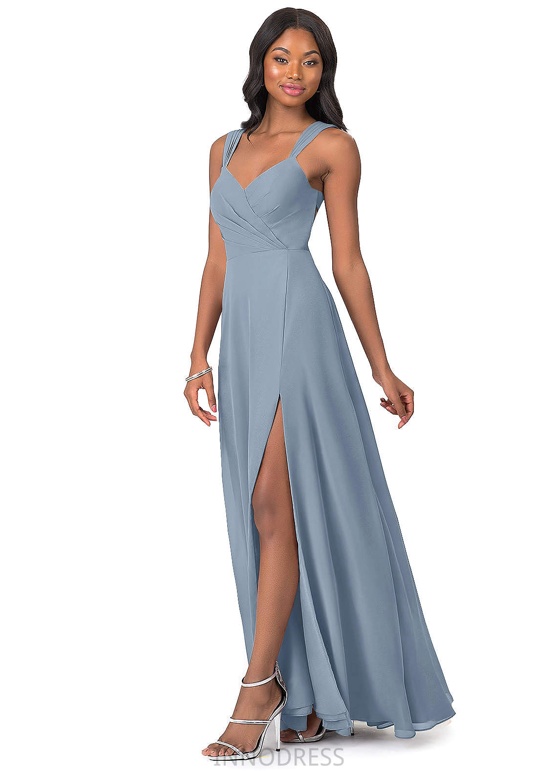 Maddison Natural Waist Spaghetti Staps A-Line/Princess Sleeveless Tea Length Bridesmaid Dresses