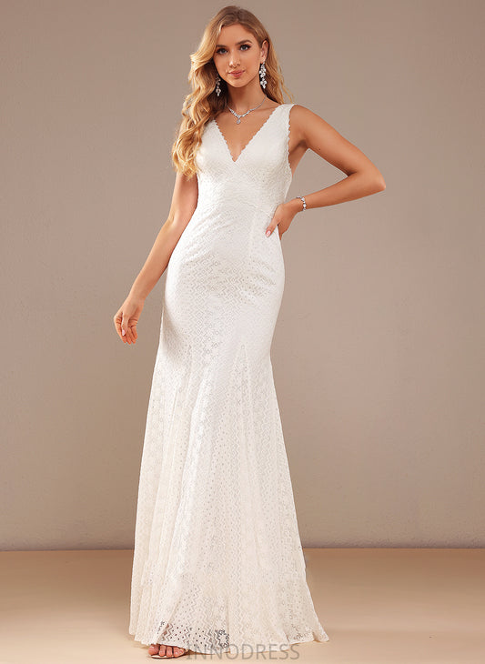 V-neck Trumpet/Mermaid Floor-Length Wedding Dresses Dress Lace Wedding Leanna