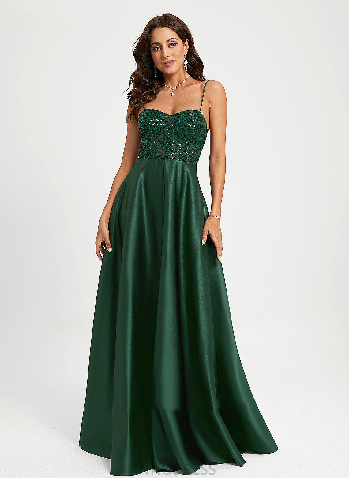 Prom Dresses Charlie A-Line Floor-Length Sweetheart Satin With Sequins