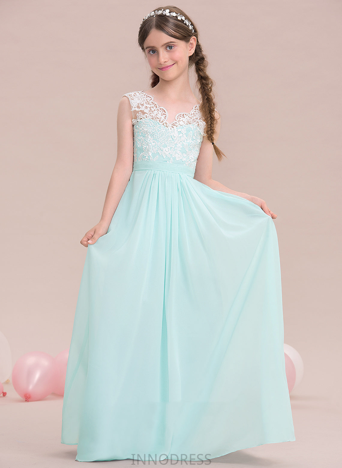 V-neck Floor-Length Pamela Junior Bridesmaid Dresses A-Line Chiffon