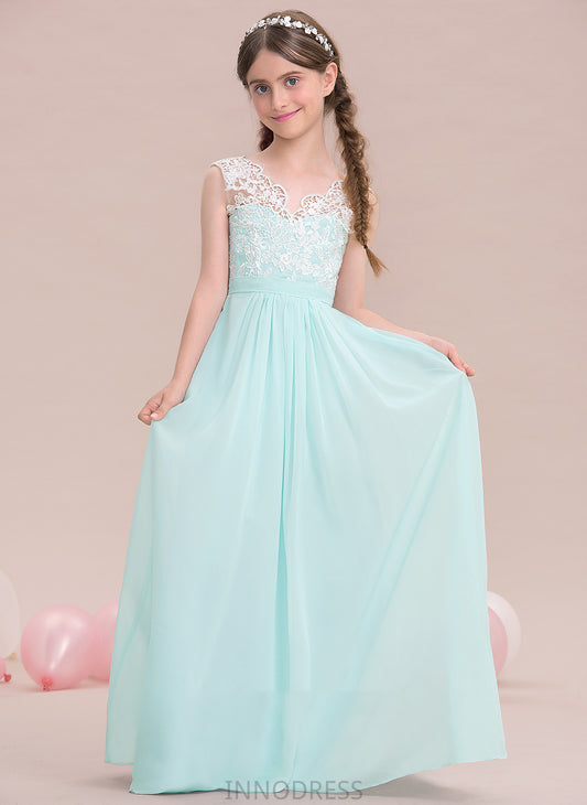 V-neck Floor-Length Pamela Junior Bridesmaid Dresses A-Line Chiffon