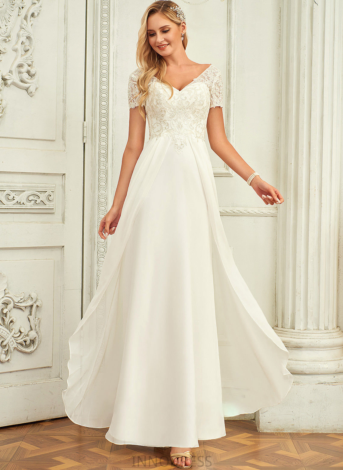 V-neck Wedding Floor-Length Chiffon With Dress Lace A-Line Paityn Wedding Dresses Lace