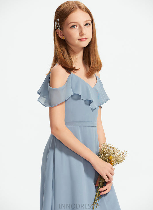 Chiffon With Off-the-Shoulder Junior Bridesmaid Dresses Jaida A-Line Floor-Length Ruffles