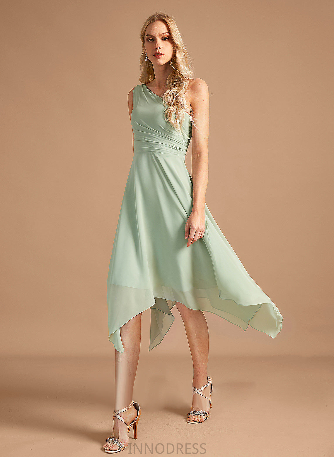 Length Fabric Embellishment Silhouette One-Shoulder Ruffle A-Line Neckline Asymmetrical Regan Floor Length Sleeveless Bridesmaid Dresses