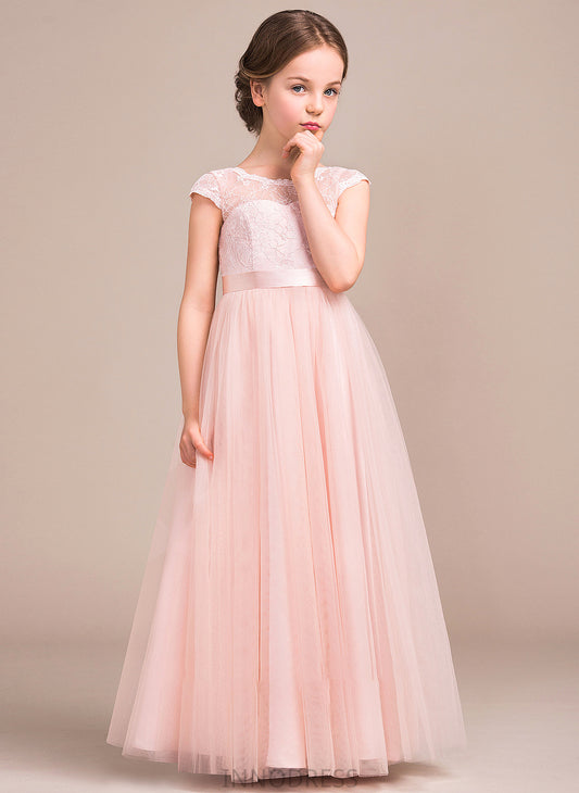 Junior Bridesmaid Dresses Scoop Tulle Bow(s) With Neck Floor-Length Brianna A-Line Lace