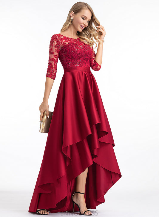 A-Line Asymmetrical Leia Scoop Prom Dresses With Neck Sequins Satin