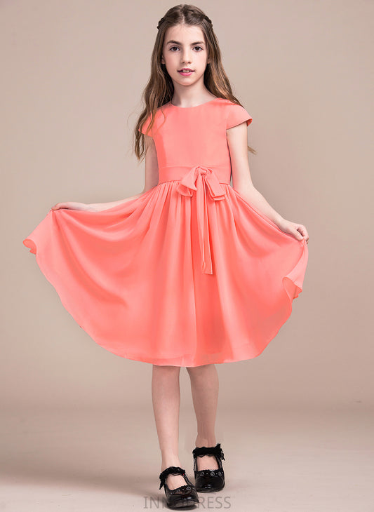 Knee-Length Scoop Bow(s) Amara Junior Bridesmaid Dresses With Neck A-Line Chiffon