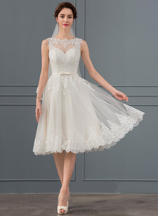 Illusion With Wedding Dresses A-Line Lace Dress Kayden Knee-Length Satin Bow(s) Wedding Tulle