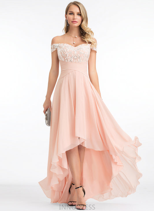 Wedding Dresses Asymmetrical Wedding With A-Line Dress Chiffon Kaylah Sequins Off-the-Shoulder