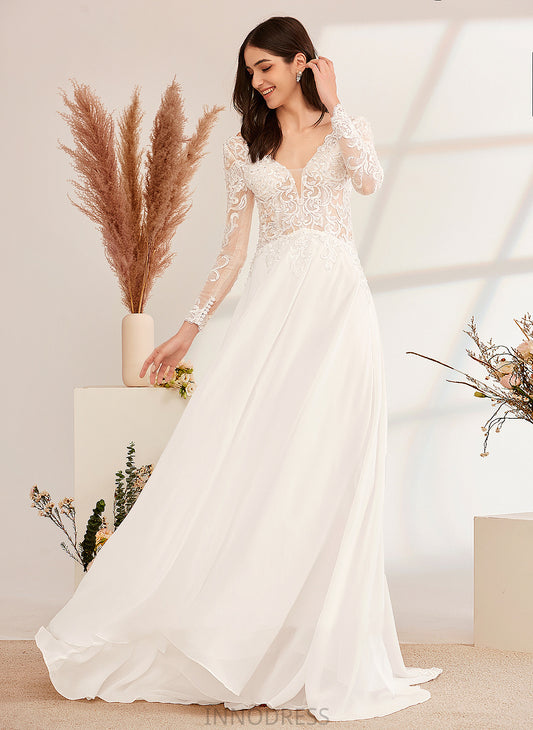 Sweep Train Dress Wedding With A-Line V-neck Erin Wedding Dresses Beading