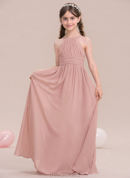 Chiffon With Ruffle Campbell Scoop Floor-Length A-Line Junior Bridesmaid Dresses Neck