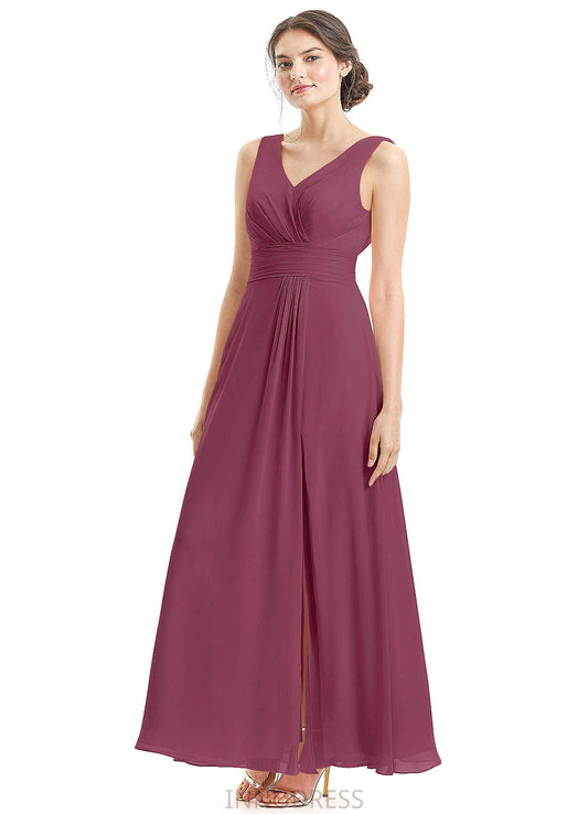 Kenna Natural Waist V-Neck Sleeveless A-Line/Princess Floor Length Bridesmaid Dresses