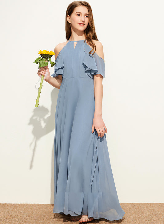 With Cascading A-Line Scoop Ruffles Chiffon Junior Bridesmaid Dresses Catalina Floor-Length Neck