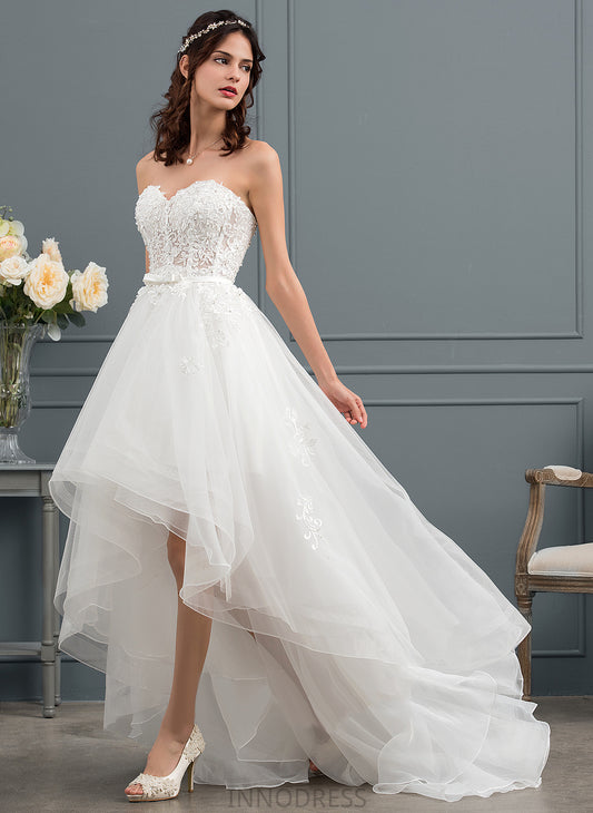 A-Line Wedding Beading Lace Satin Tulle Cassandra Sequins Dress Wedding Dresses Bow(s) With Sweetheart Asymmetrical