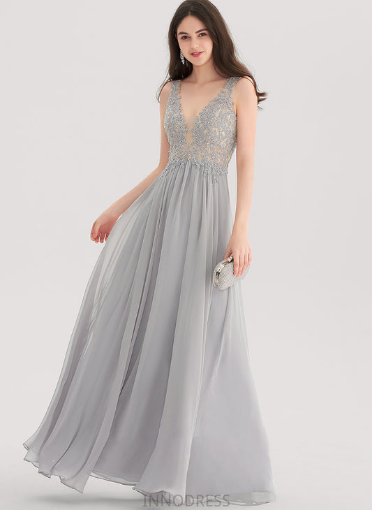 Sequins Chiffon Floor-Length Jade With V-neck A-Line Prom Dresses Beading