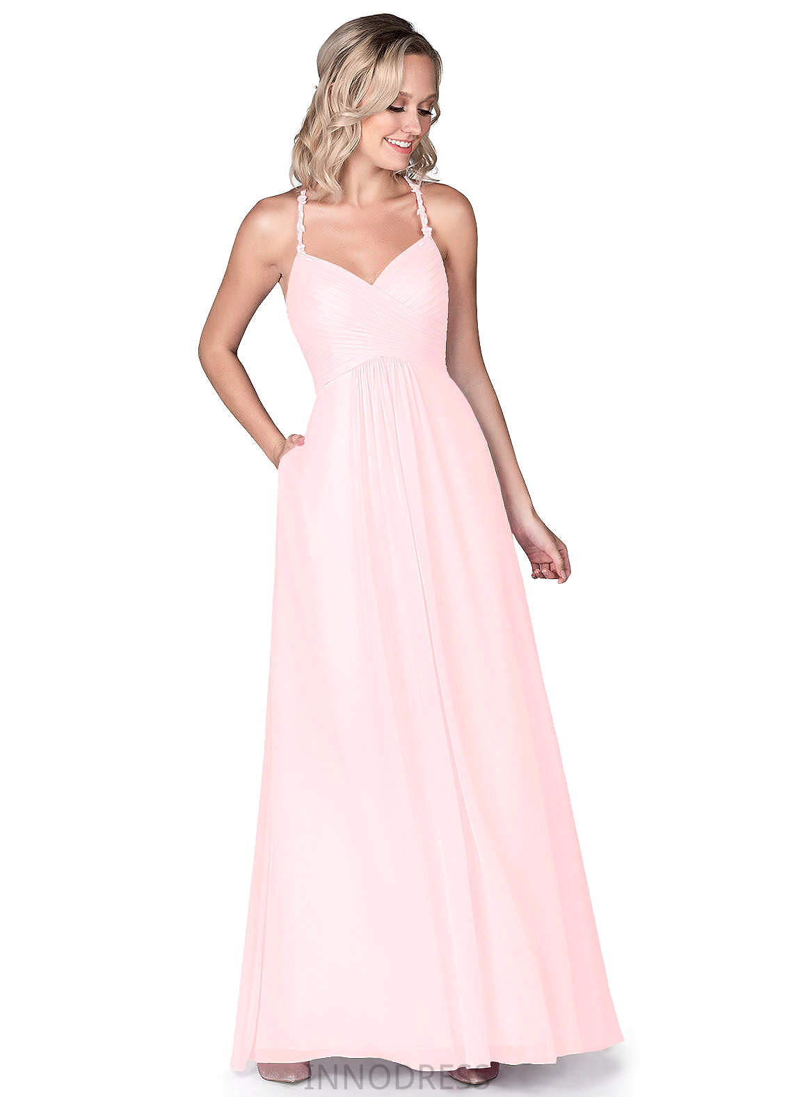 Abril Short Sleeves V-Neck Natural Waist Floor Length A-Line/Princess Bridesmaid Dresses