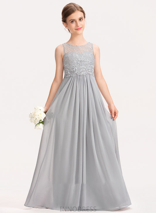 Neck Scoop Viviana Floor-Length Junior Bridesmaid Dresses A-Line Chiffon Lace