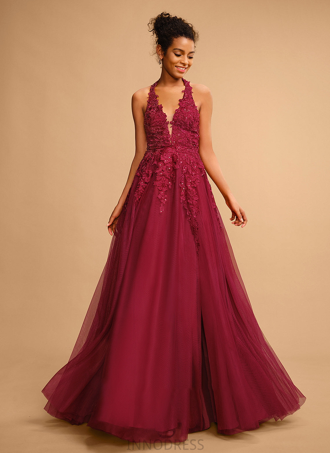 Prom Dresses Teresa With Floor-Length Tulle Halter Lace Sequins Ball-Gown/Princess