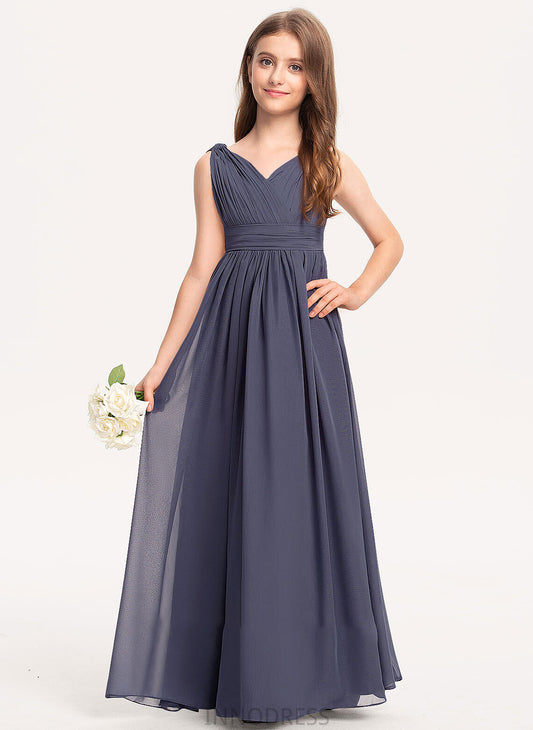 V-neck Ruffle With Junior Bridesmaid Dresses A-Line Chiffon Aliya Floor-Length