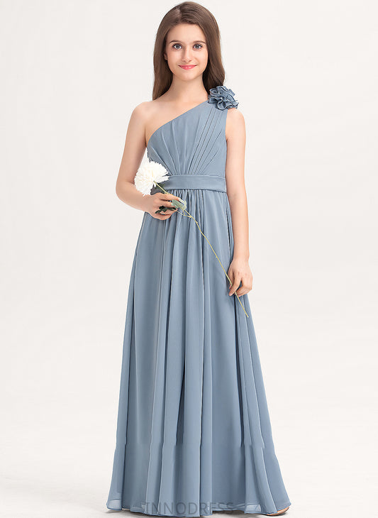 Flower(s) With One-Shoulder Floor-Length Chiffon Junior Bridesmaid Dresses Shelby A-Line Ruffle