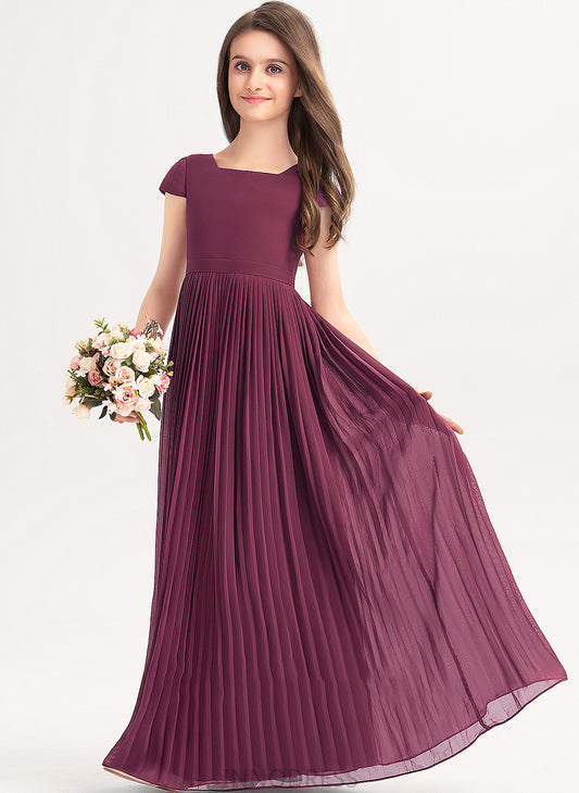 Bow(s) Chiffon Junior Bridesmaid Dresses Floor-Length Square Dalia Lace Pleated Neckline A-Line With