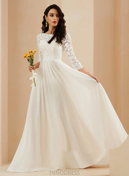 Chiffon Lace Wedding Dresses With Train Dress Neck Sweep Phoebe Scoop Wedding A-Line