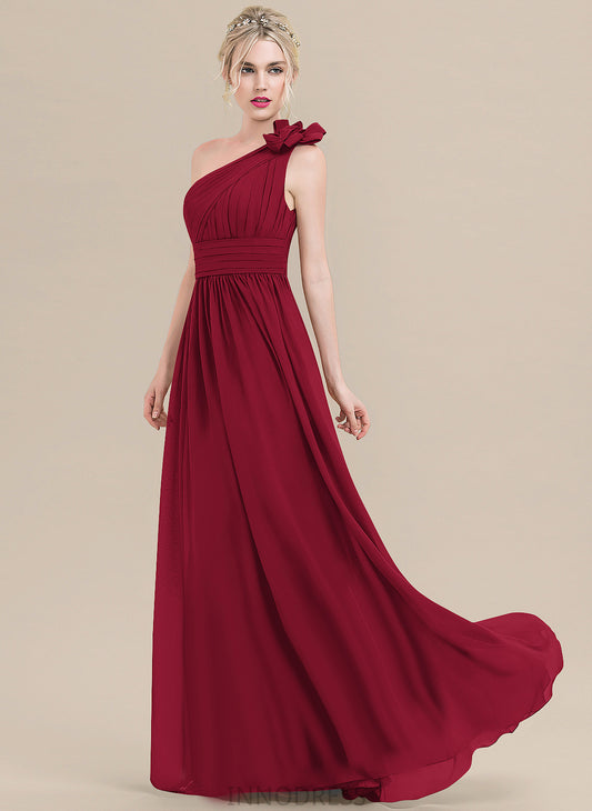 Fabric Silhouette Neckline A-Line Length Flower(s) Pleated Embellishment One-Shoulder Floor-Length Liliana V-Neck Bridesmaid Dresses